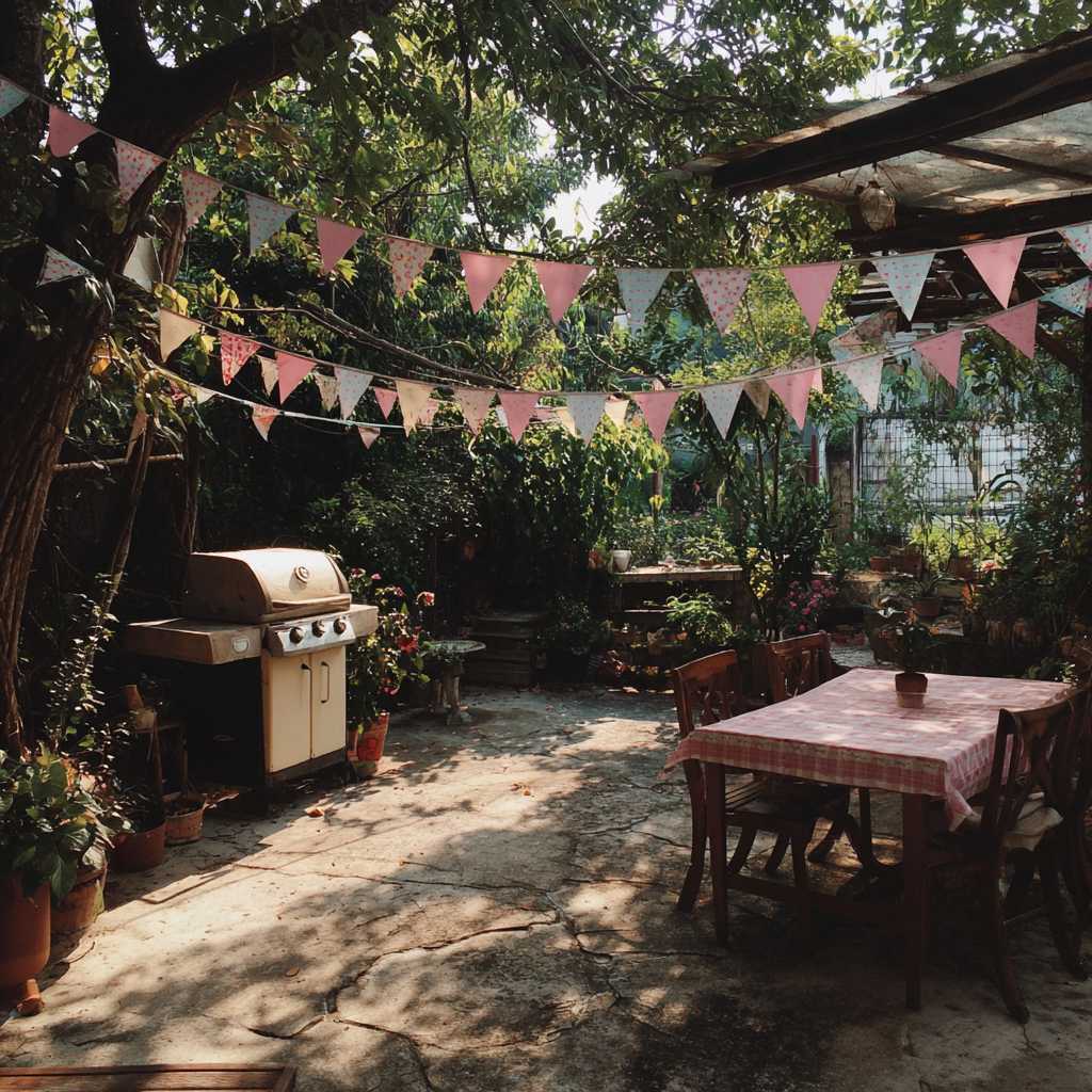 A backyard decorated for a barbecue | Source: Midjourney