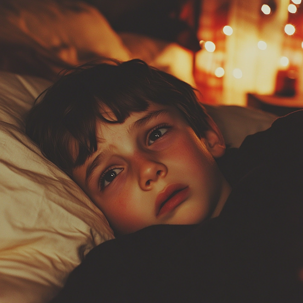 A teary-eyed little boy in bed | Source: Midjourney