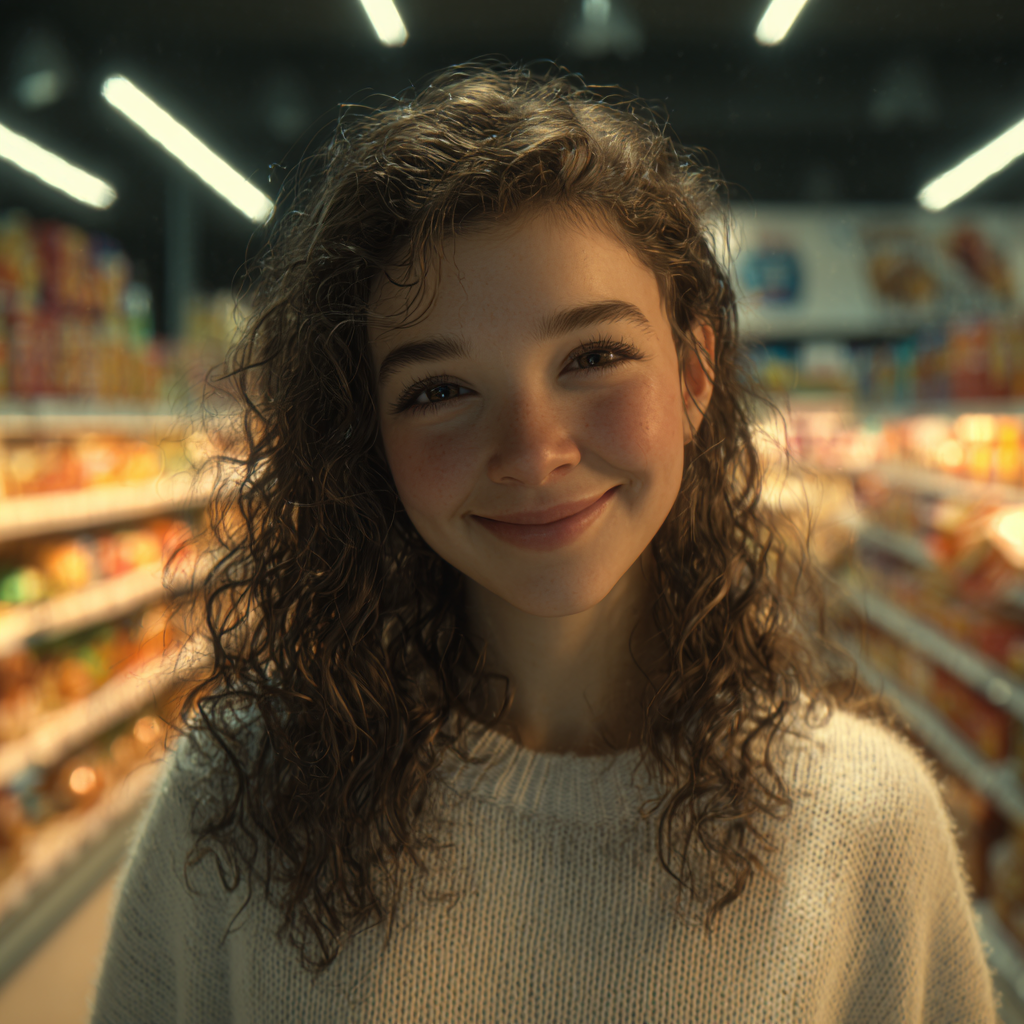 A delighted girl standing at a supermarket aisle | Source: Midjourney