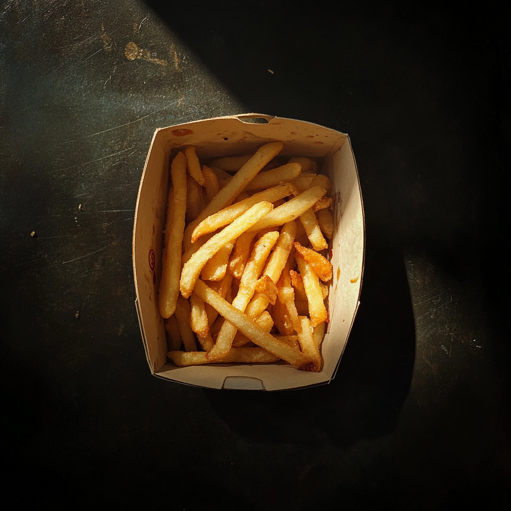 A container of takeout fries | Source: Midjourney