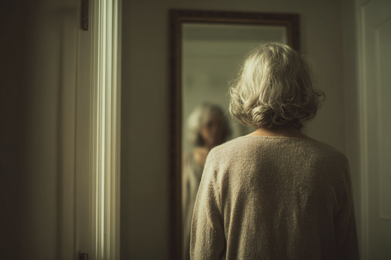 A woman standing in front of a mirror | Source: Midjourney