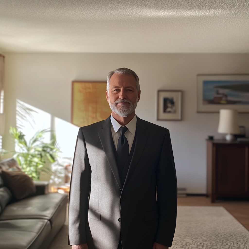 A man standing in a living room | Source: Midjourney