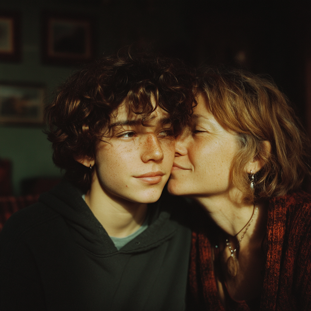A mother kissing her son | Source: Midjourney