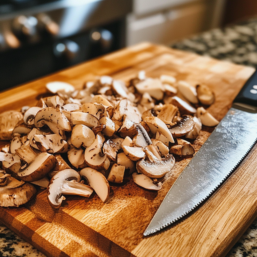 Chopped mushroom on a board | Source: Midjourney