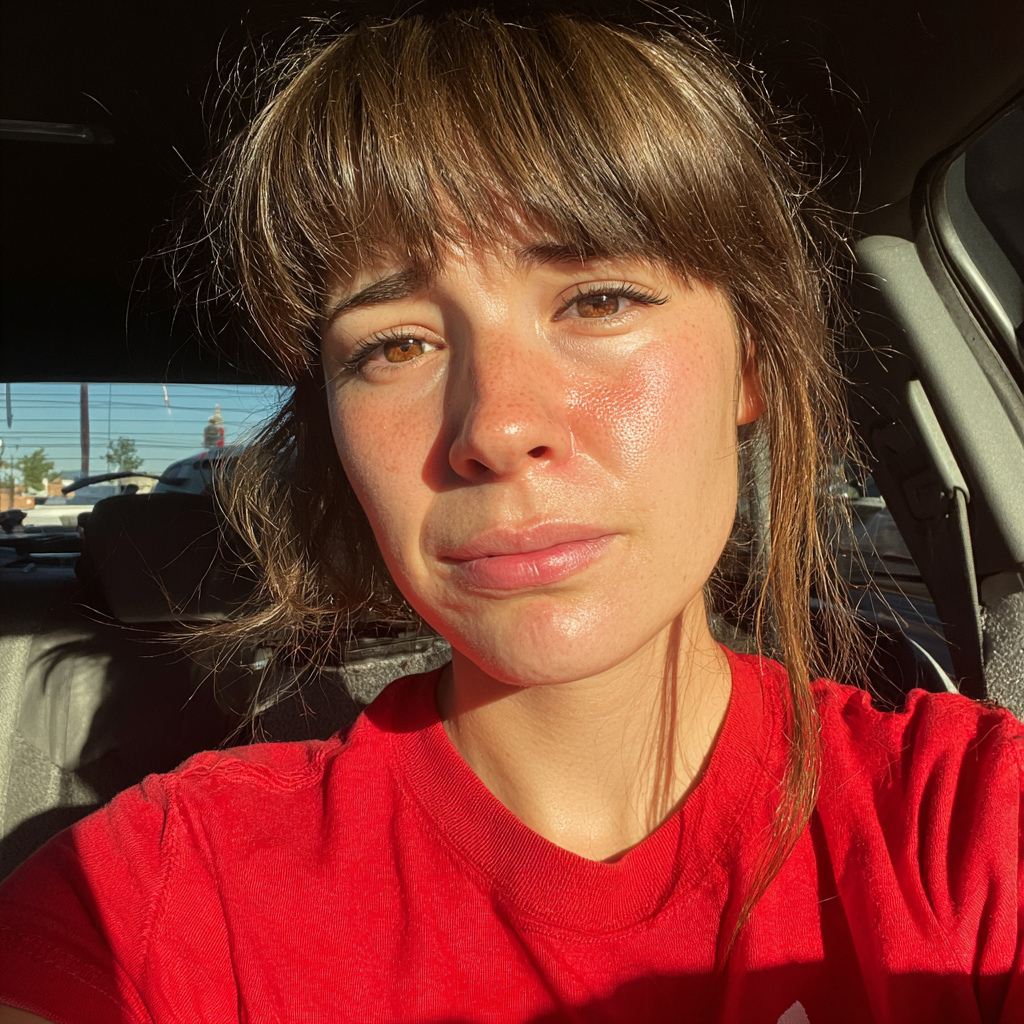 A crying woman sitting in a car | Source: Midjourney