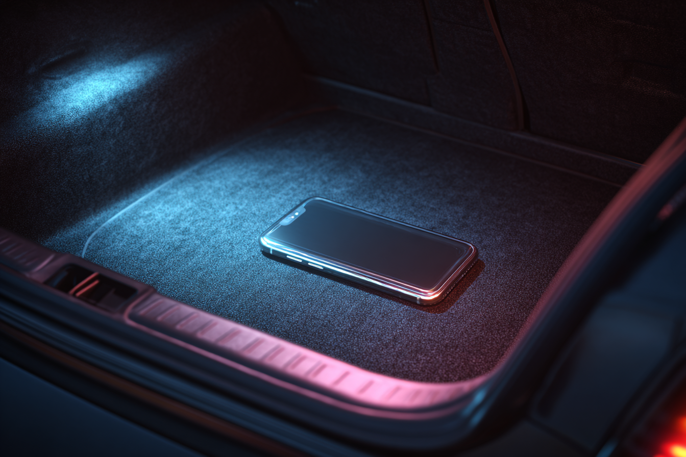 A phone in a car's trunk | Source: Midjourney