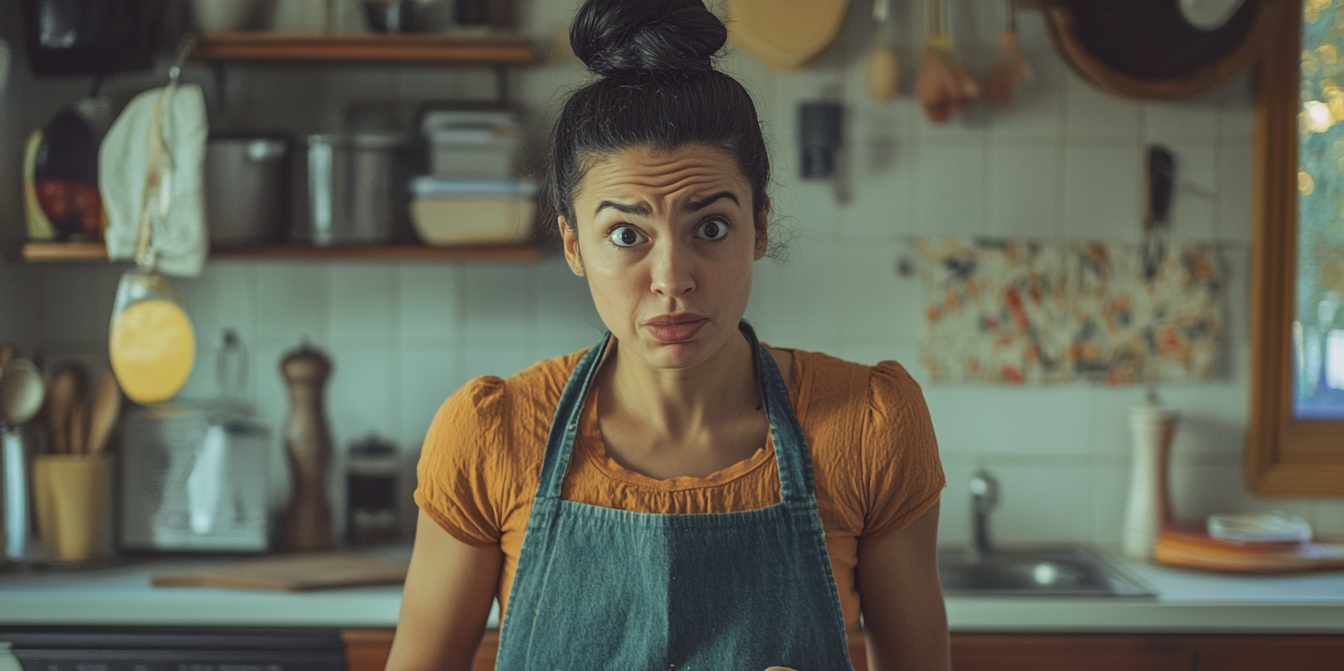 A shocked woman in a kitchen | Source: Midjourney