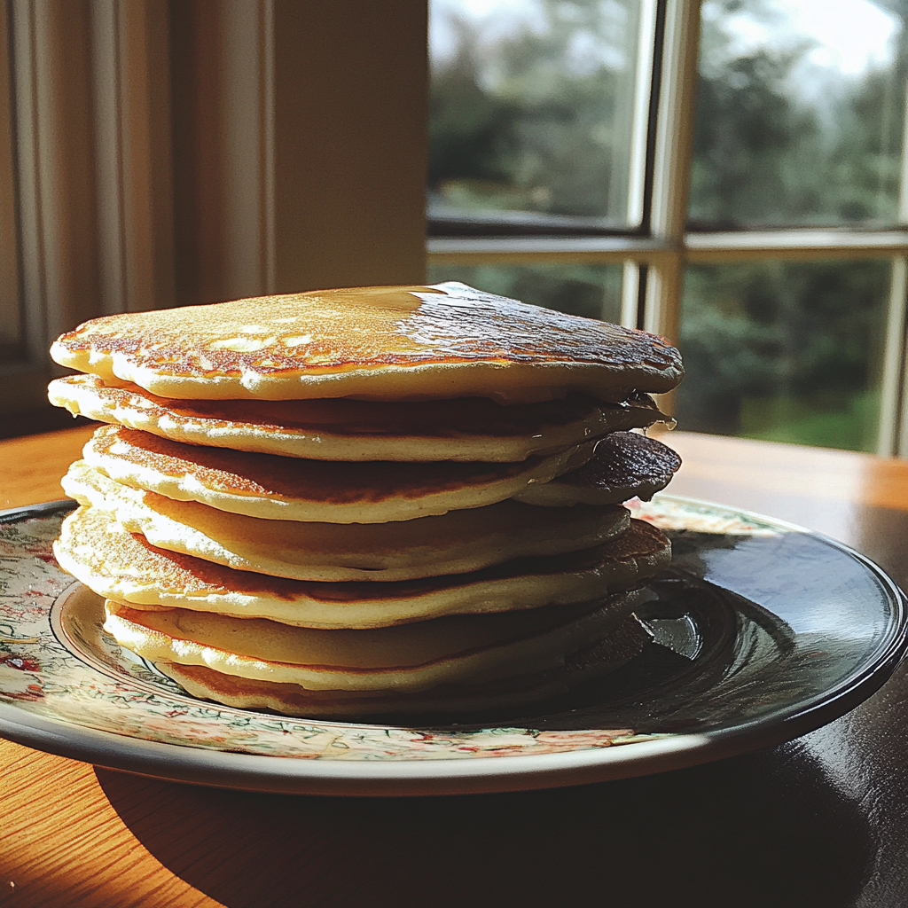 A stack of pancakes on a plate | Source: Midjourney