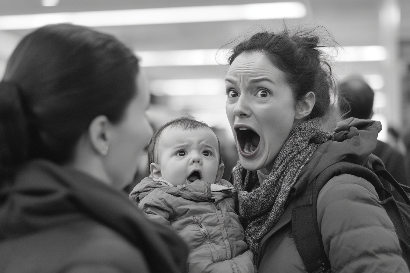 Disappointed woman shouting at her sister at an airport | Source: Midjourney