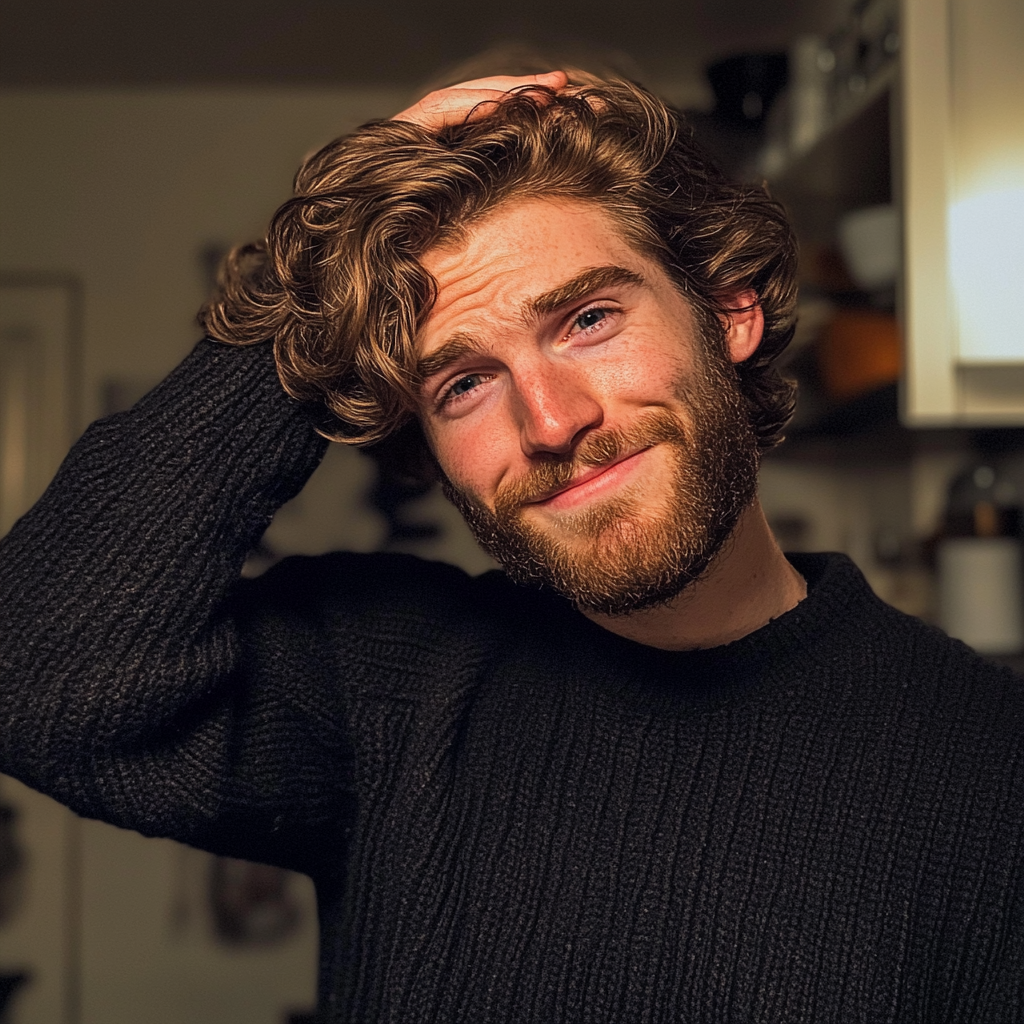 A man smiling shyly | Source: Midjourney