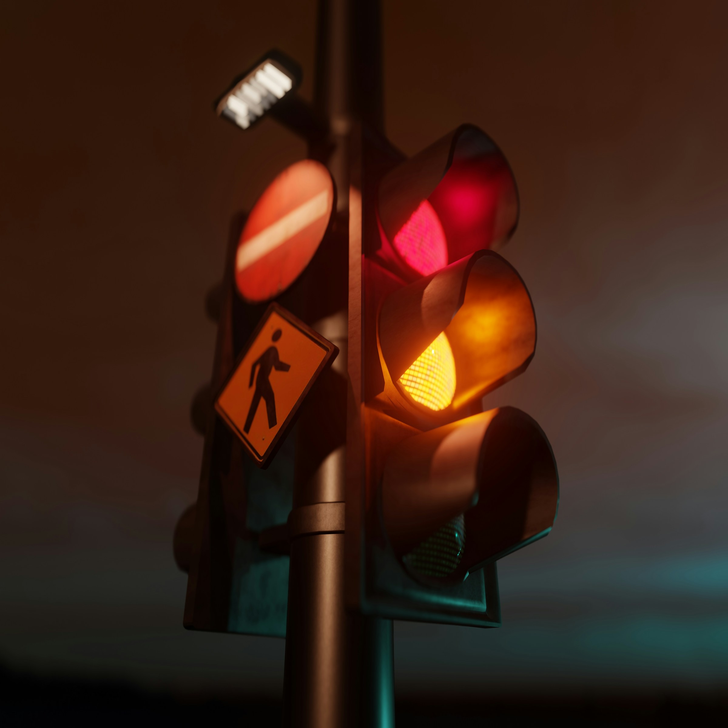A traffic light with a pedestrian crossing sign | Source: Unsplash