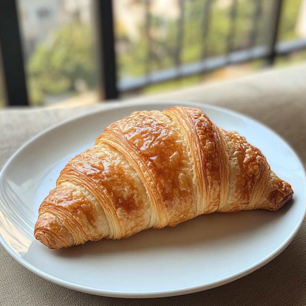 A croissant on a plate | Source: Midjourney