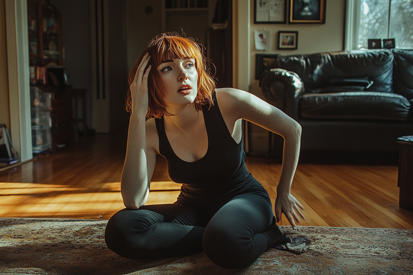 A woman kneeling on a carpet | Source: Midjourney