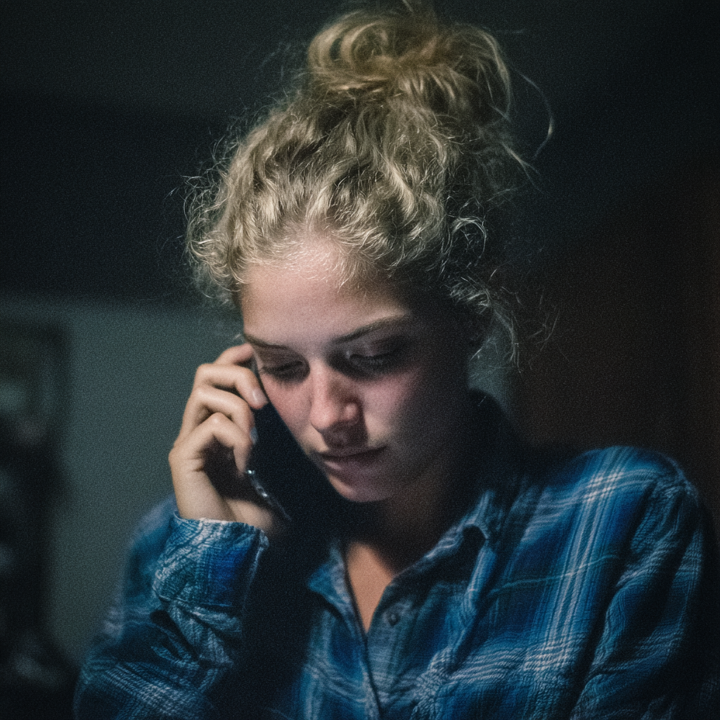 A woman wearing a blue plaid shirt | Source: Midjourney