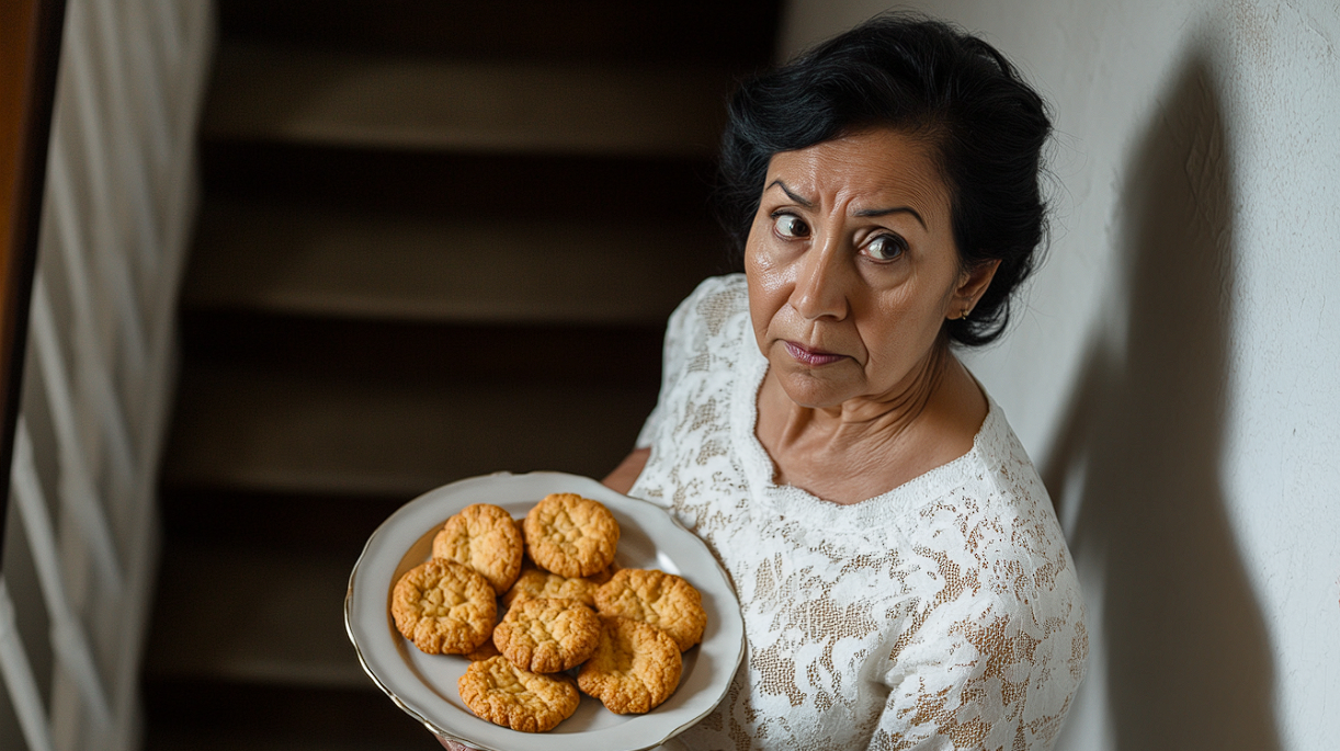 A woman holding a plate of cookies | Source: Midjourney