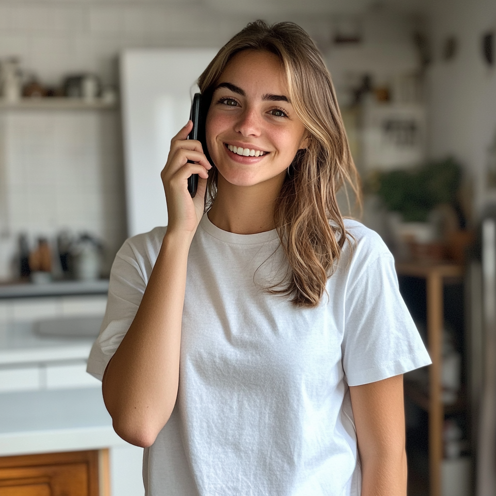 A woman talking on a phone | Source: Midjourney
