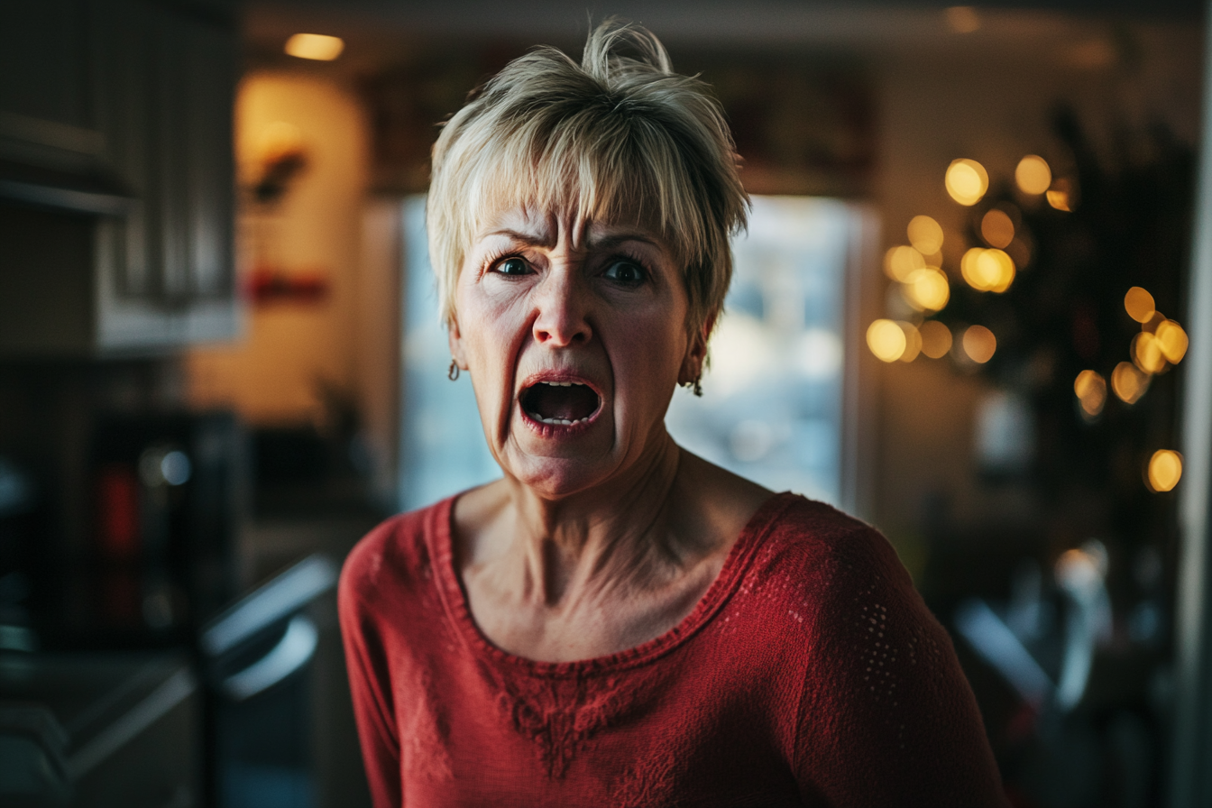 Woman in her 60s yelling at someone in the kitchen | Source: Midjourney