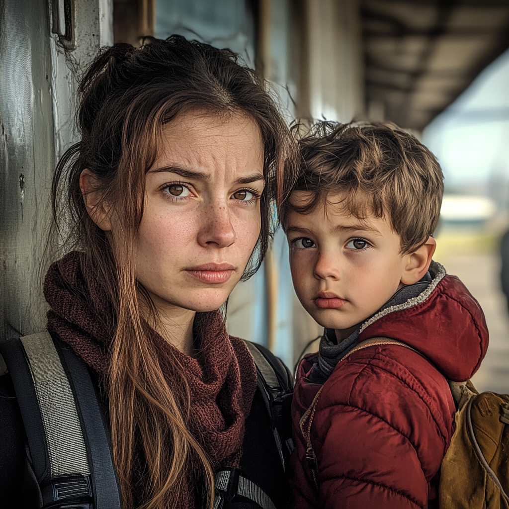 Stressed woman and her son stranded | Source: Midjourney