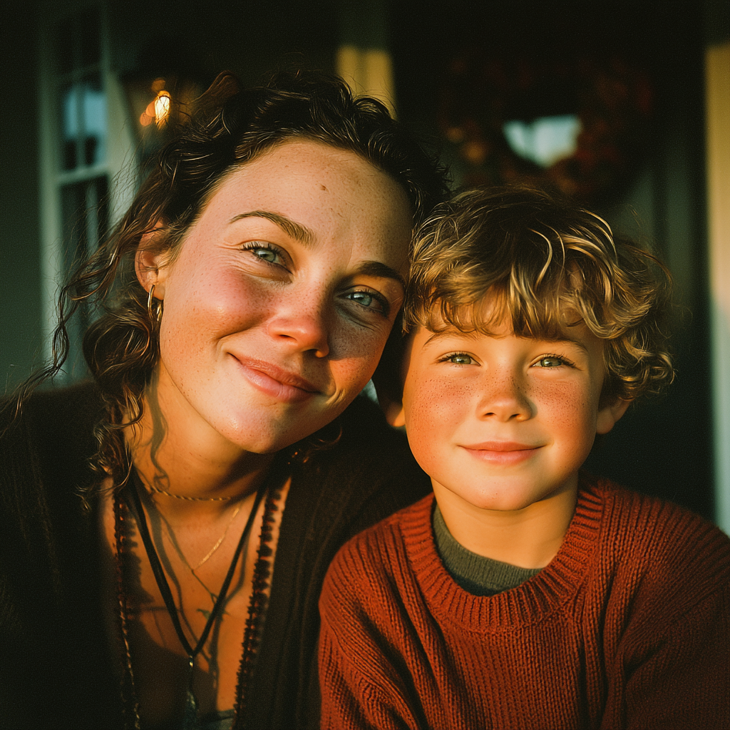 A happy mother sitting with her son | Source: Midjourney