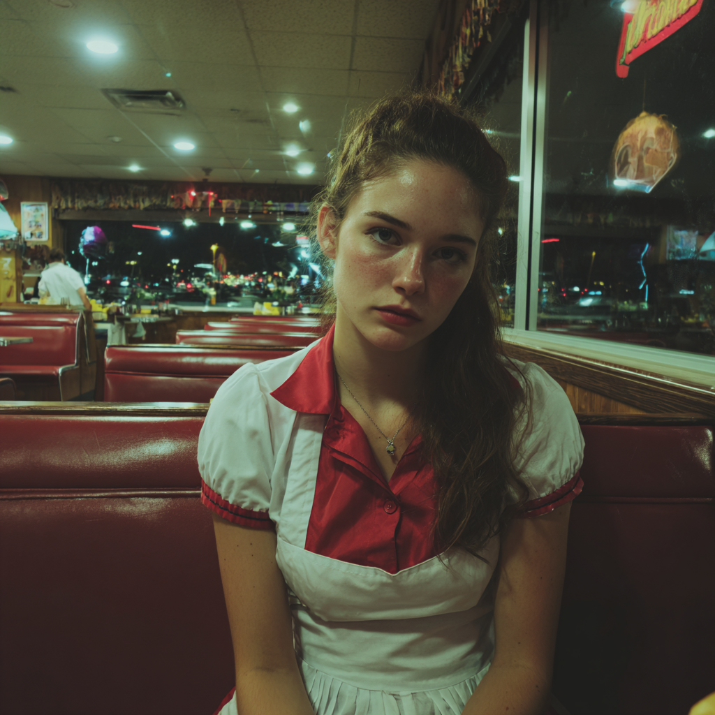 A pensive woman sitting in a diner booth | Source: Midjourney