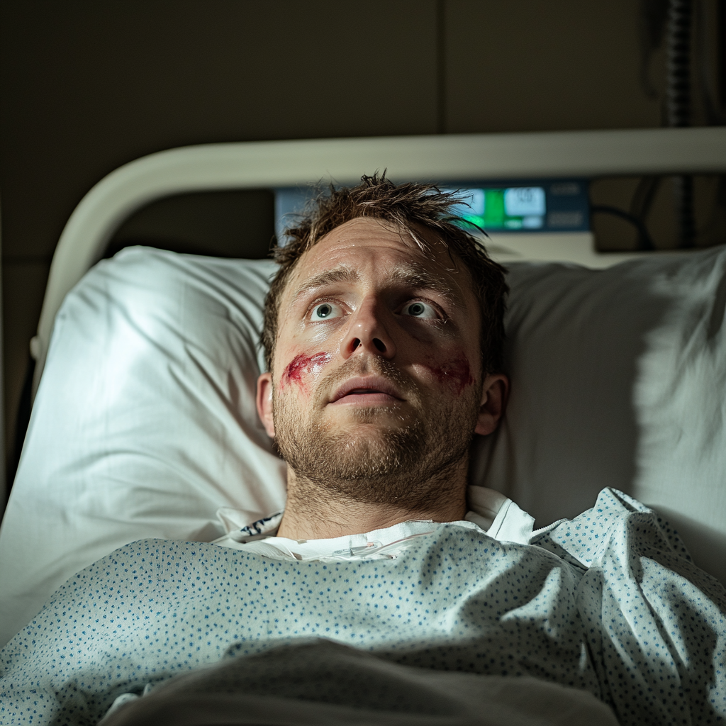 A closeup shot of an injured man lying in a hospital bed | Source: Midjourney