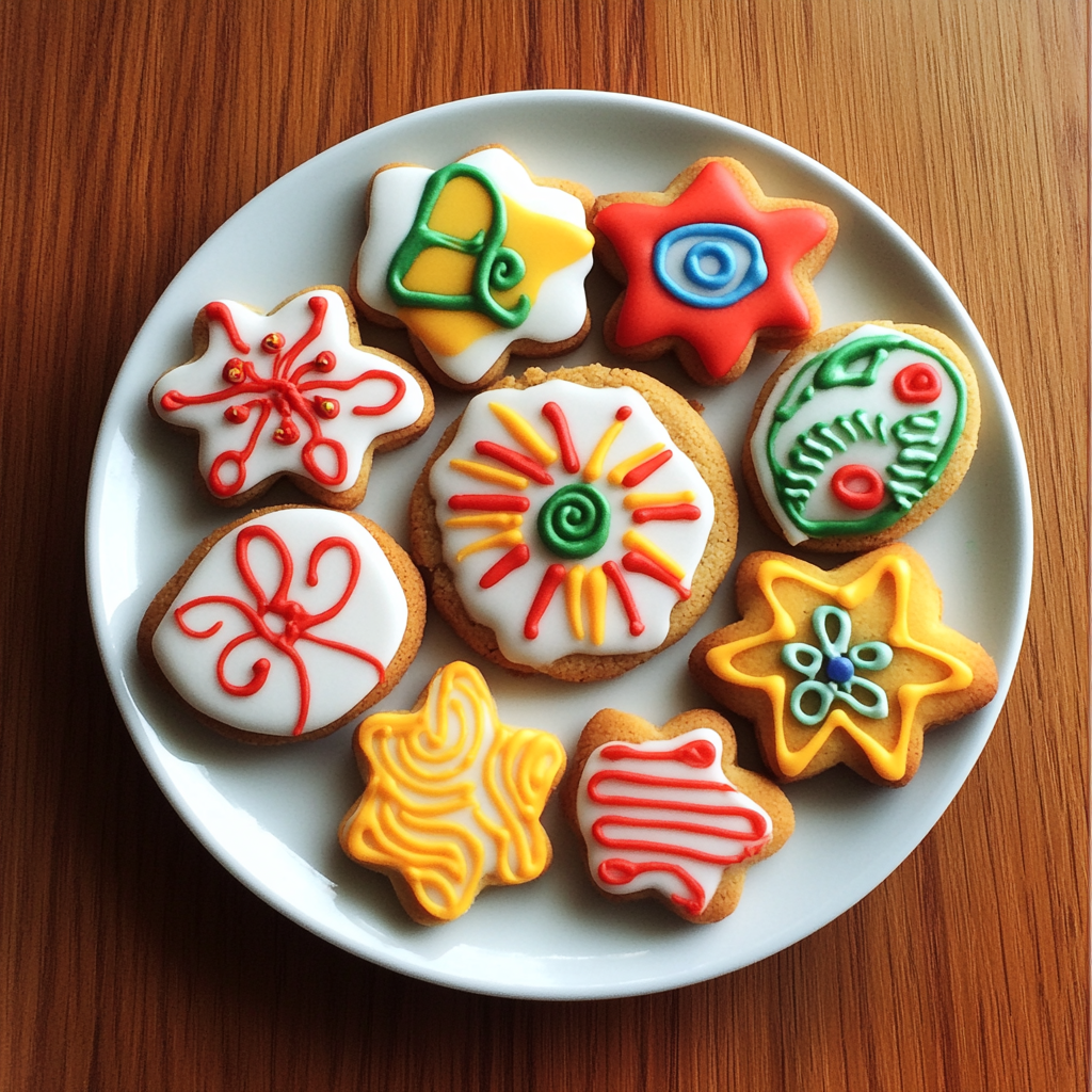 A plate of colorful cookies | Source: Midjourney