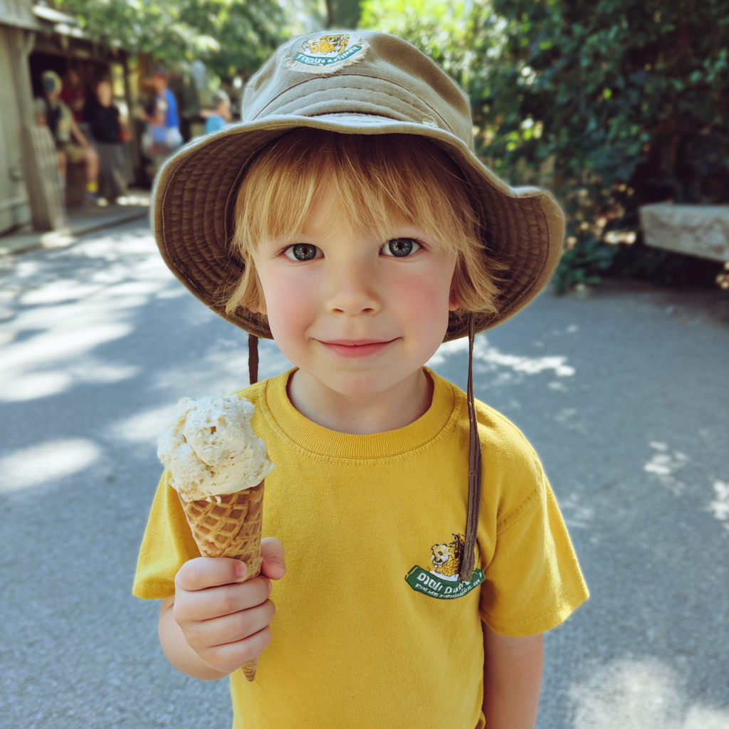 A smiling little boy holding an ice cream cone | Source: Midjourney