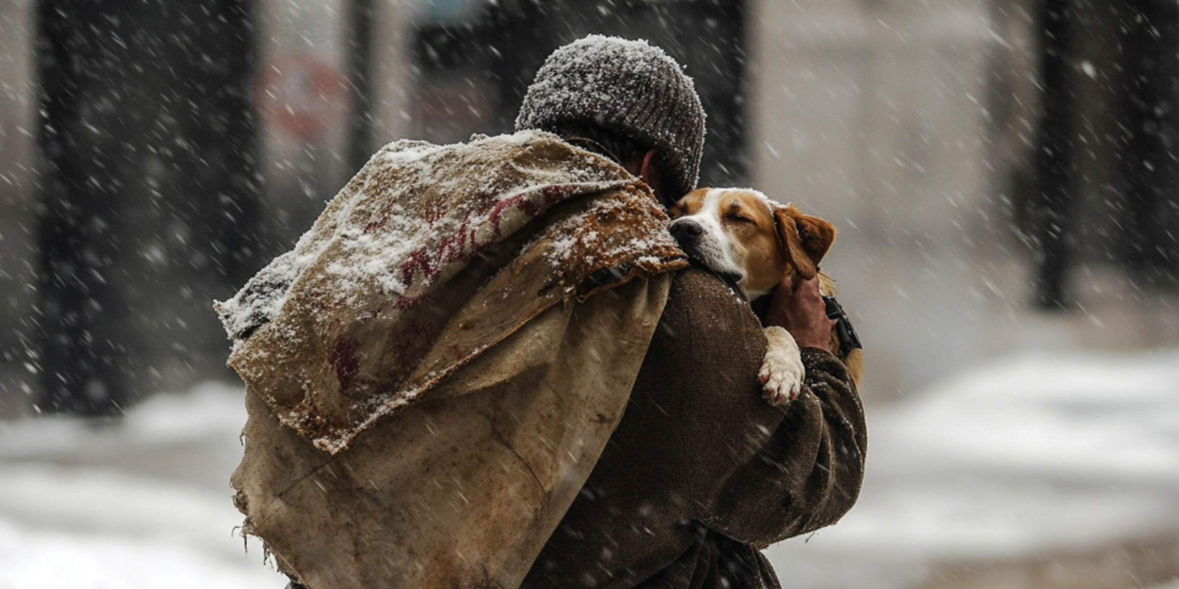 A man holding a dog in the snow | Source: Amomama