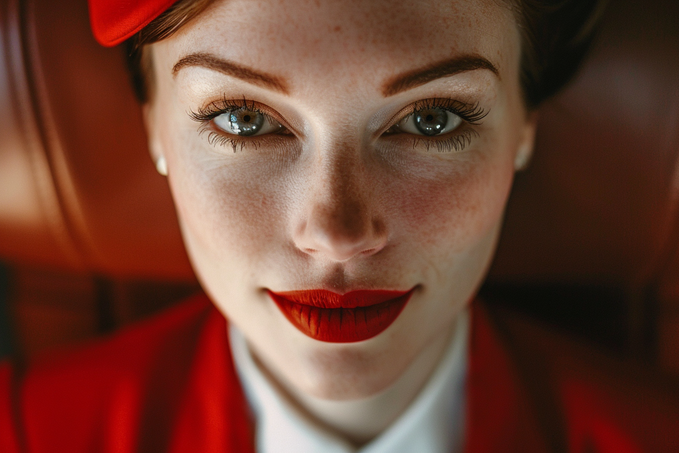 A close-up shot of a flight attendant | Source: Midjourney