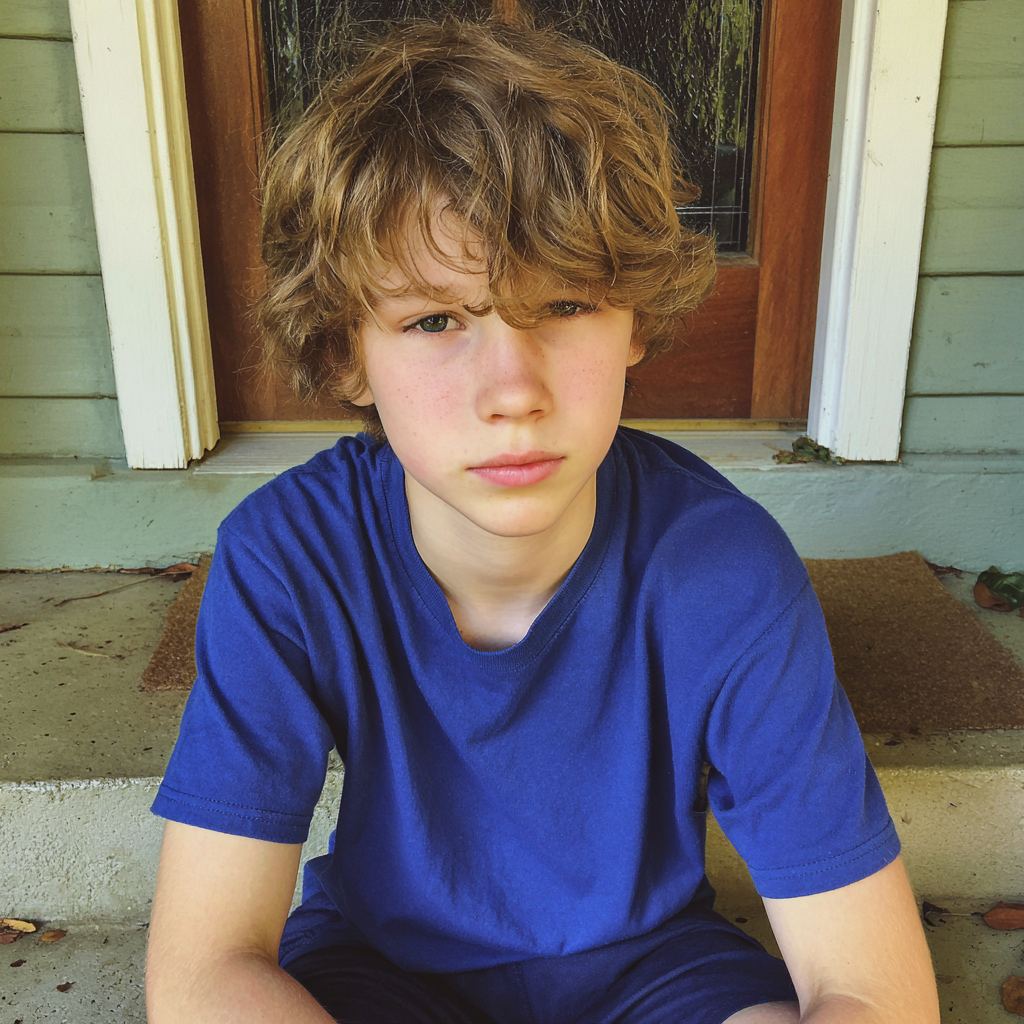 A boy sitting on a porch step | Source: Midjourney