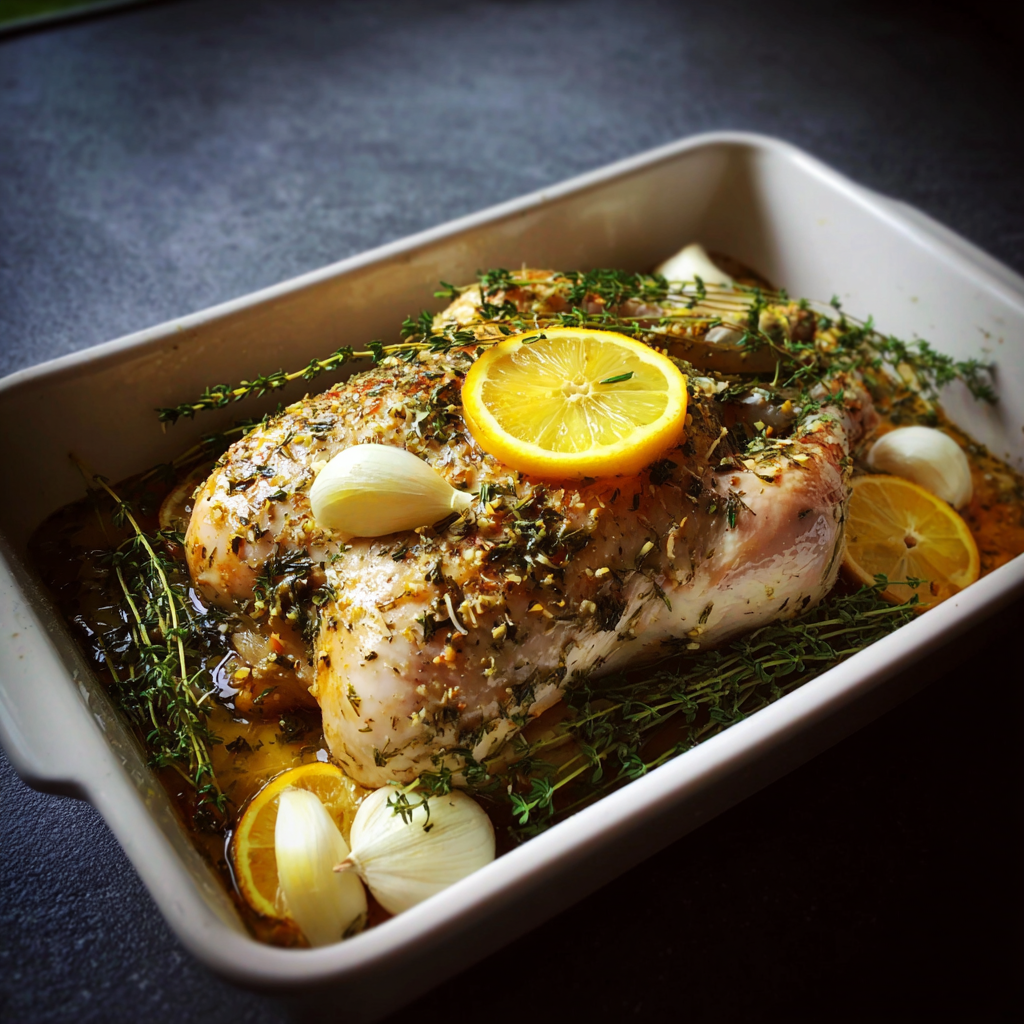 A chicken marinating in a dish | Source: Midjourney