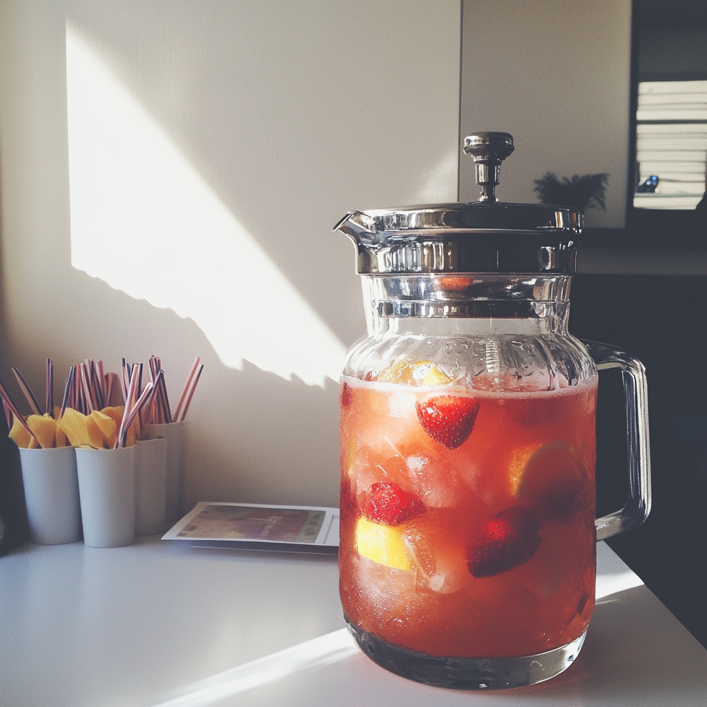 Strawberry lemonade in a dispenser | Source: Midjourney