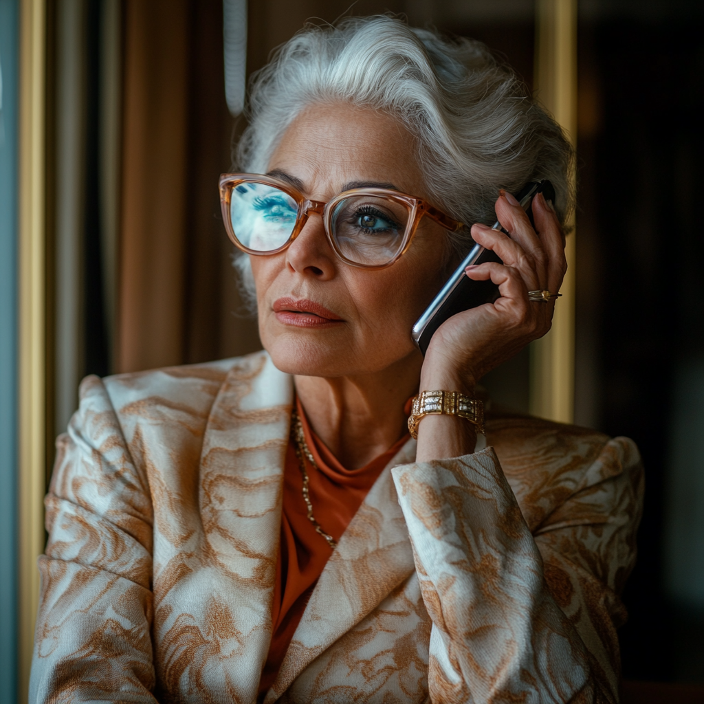 A rude senior woman talking on the phone | Source: Midjourney