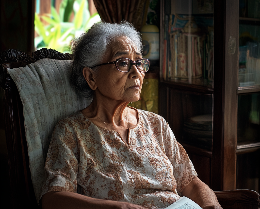 Una mujer mayor sumida en profundos pensamientos | Fuente: Midjourney