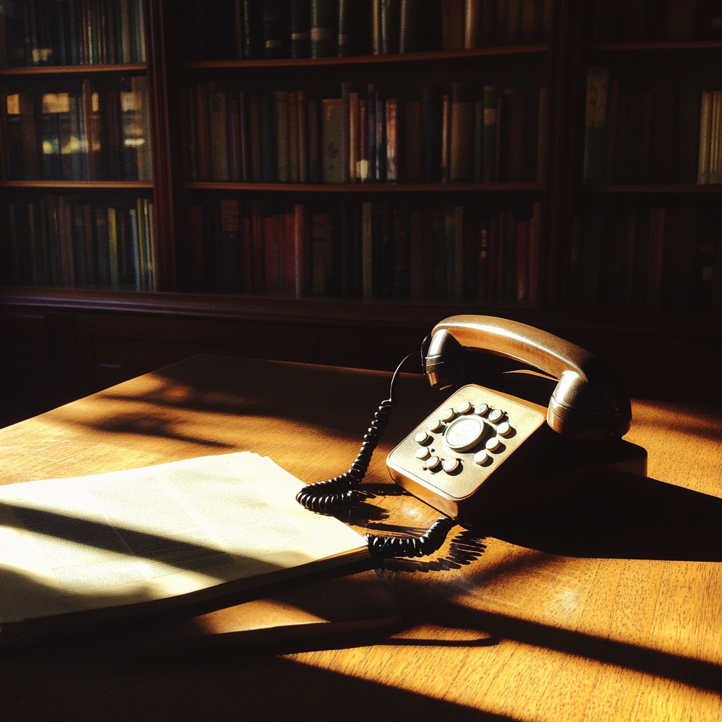 A landline in a library | Source: Midjourney