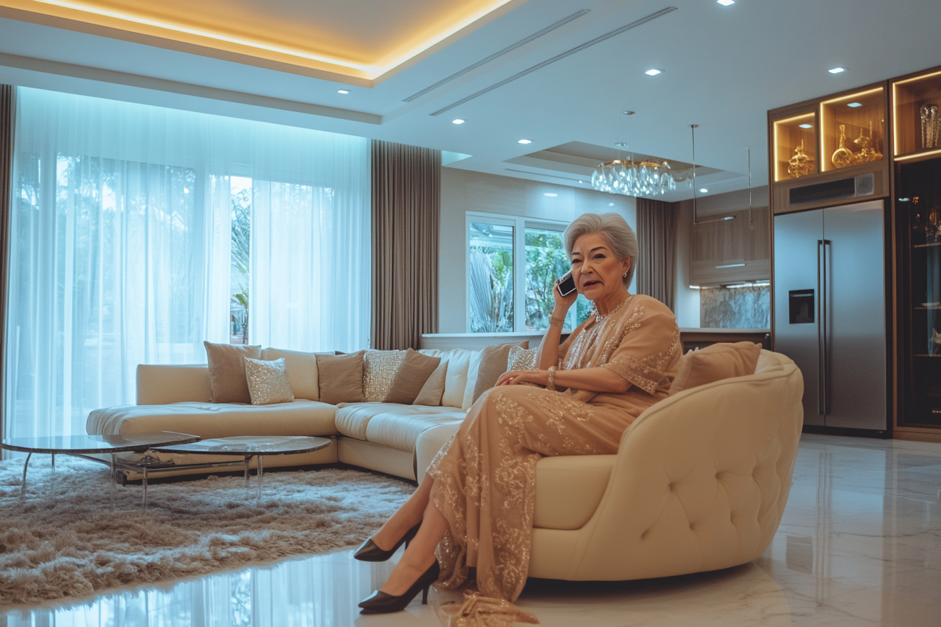 Une femme âgée qui a l'air en colère au téléphone | Source : Midjourney