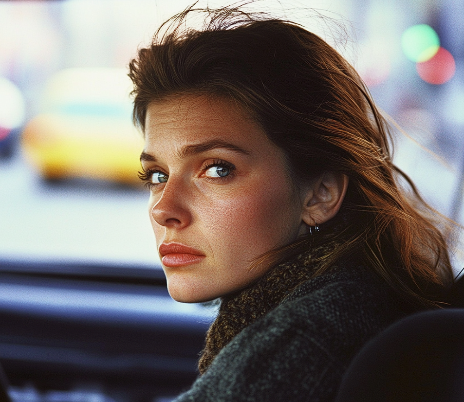 A woman driving through traffic | Source: Midjourney