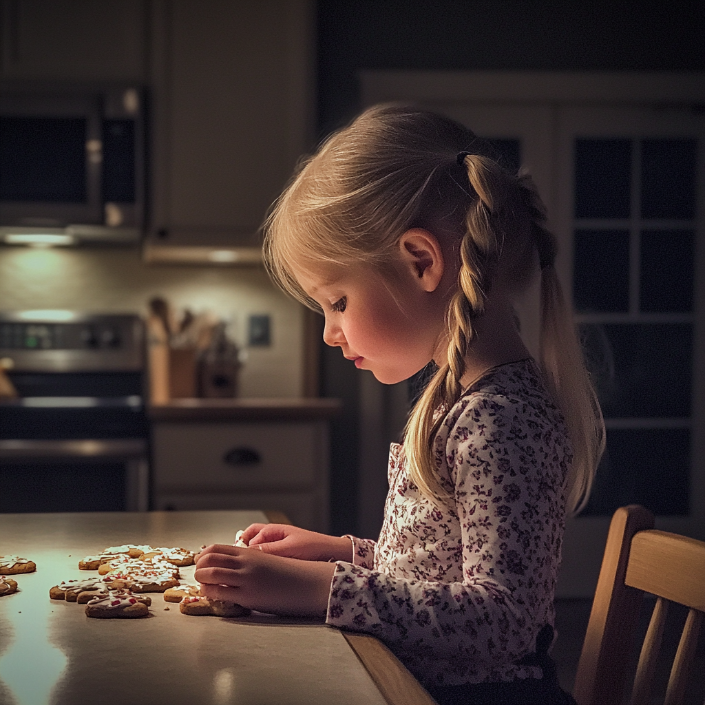 Uma menina decorando biscoitos | Fonte: Midjourney