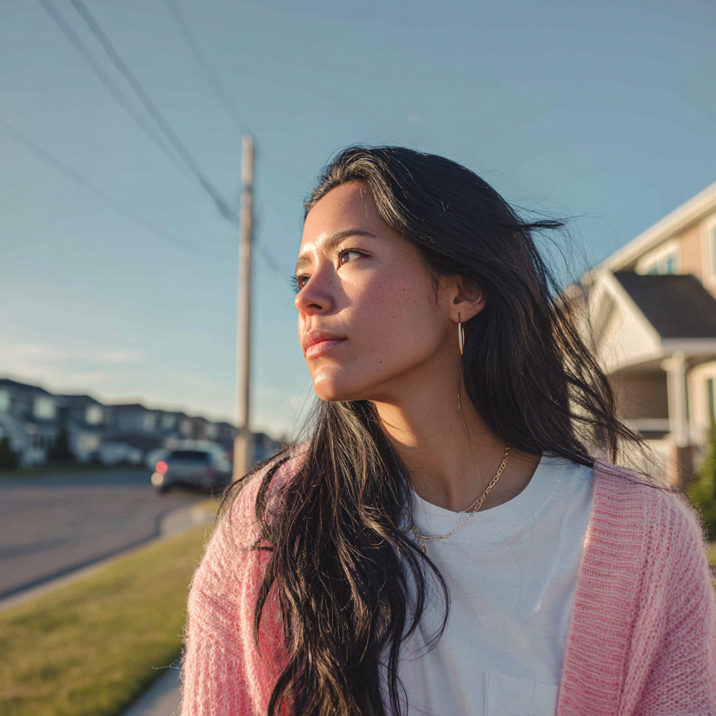 A pensive woman standing outside | Source: Midjourney