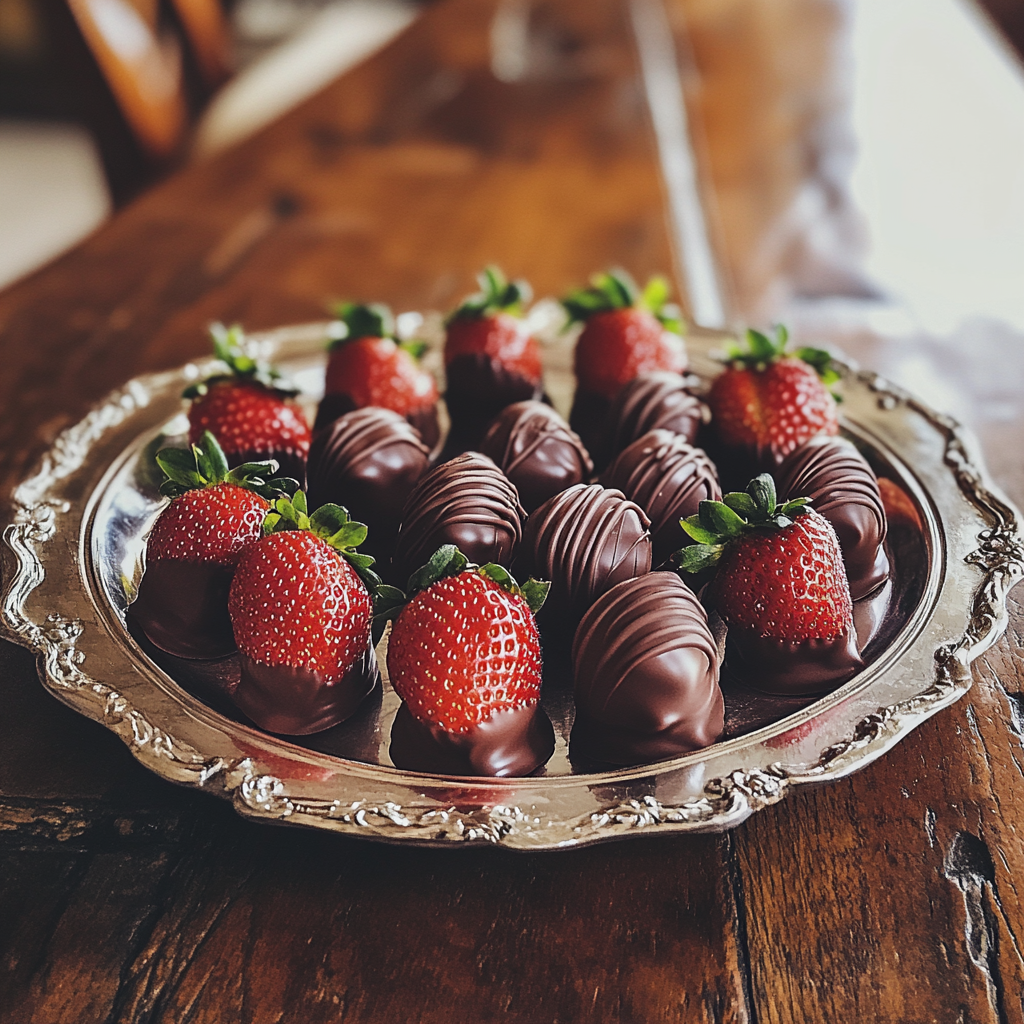 A tray of chocolate covered strawberries | Source: Midjourney