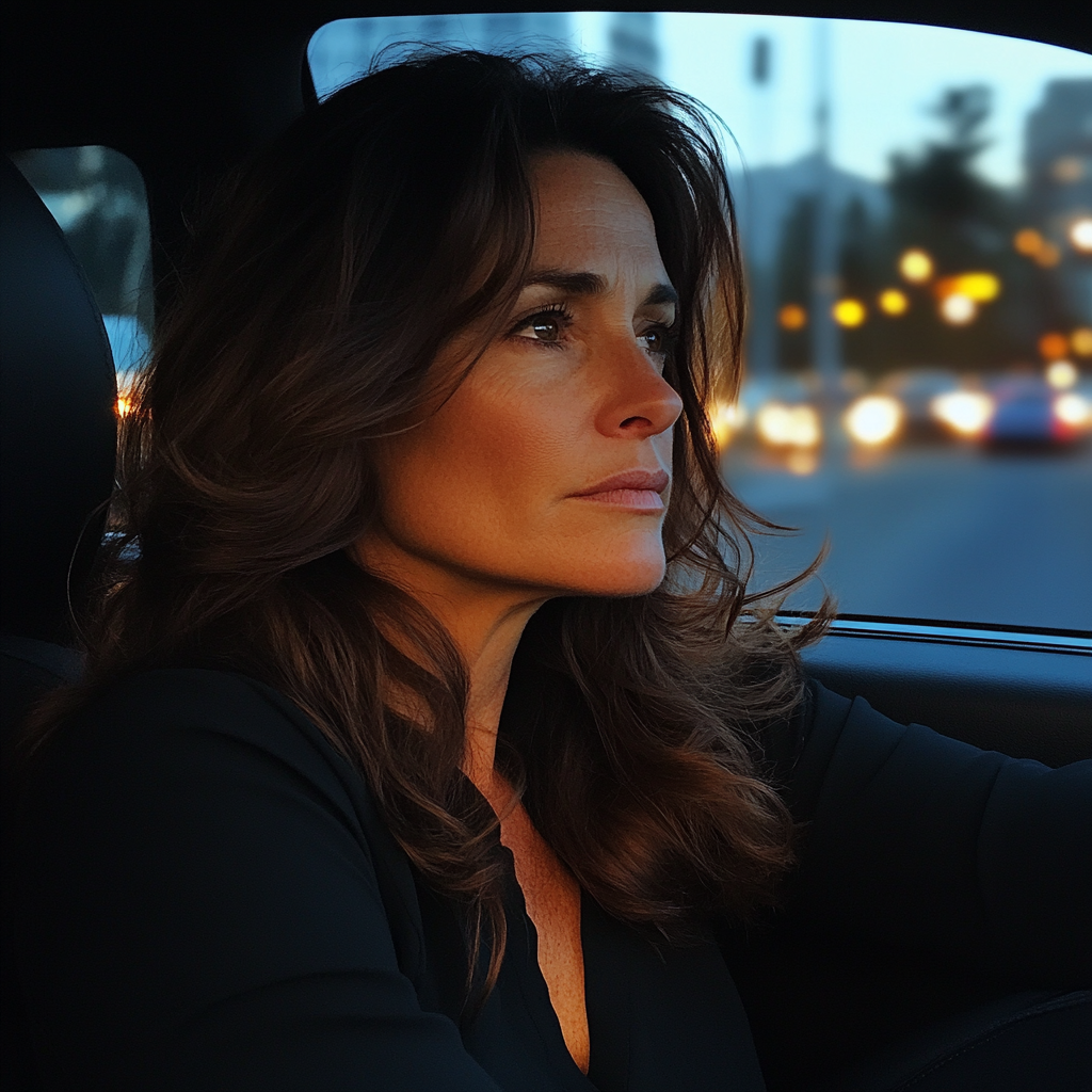 A pensive woman sitting in a car | Source: Midjourney