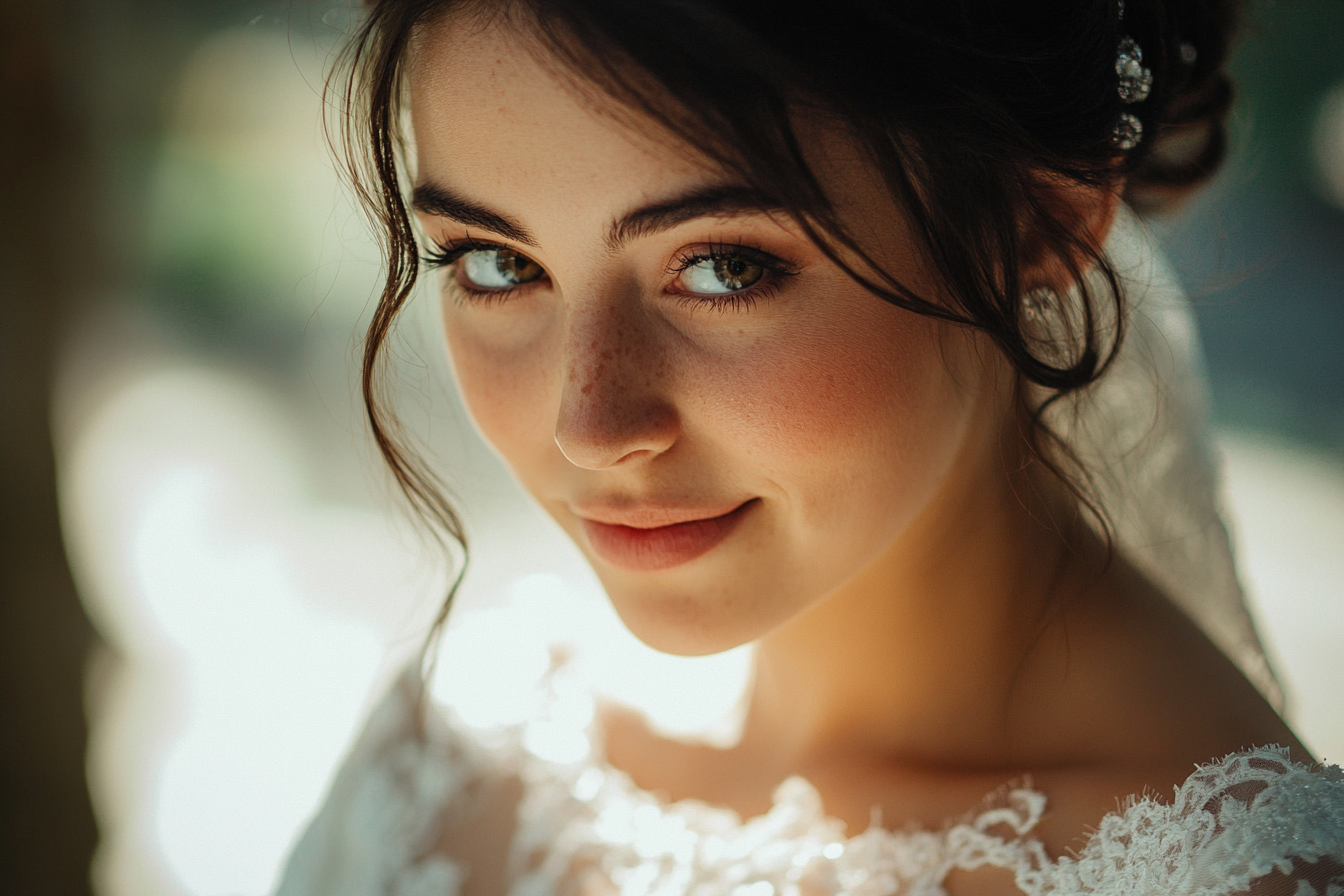 Close up of a bride smiling | Source: Midjourney