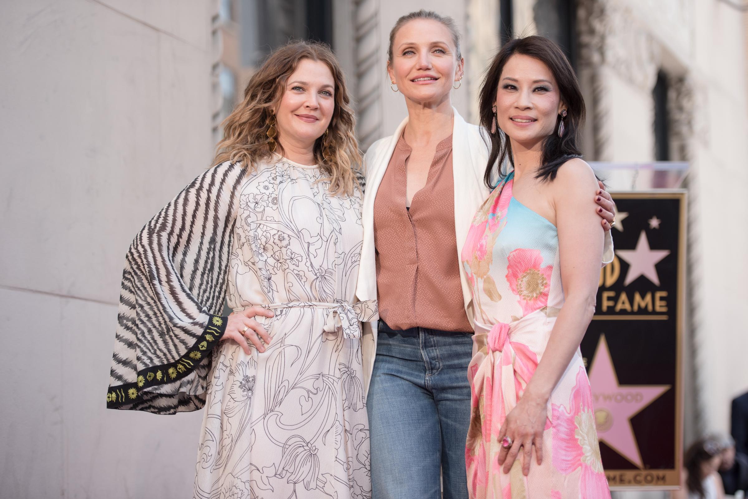 Drew Barrymore, Cameron Diaz, and Lucy Liu at Lucy Liu's Hollywood Walk of Fame star ceremony on May 01, 2019 in Hollywood, California. | Source: Getty Images
