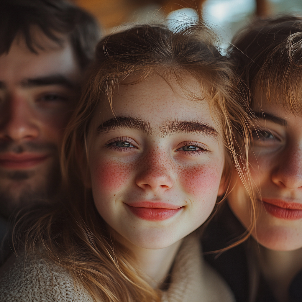 A happy teenager with her foster parents | Source: Midjourney