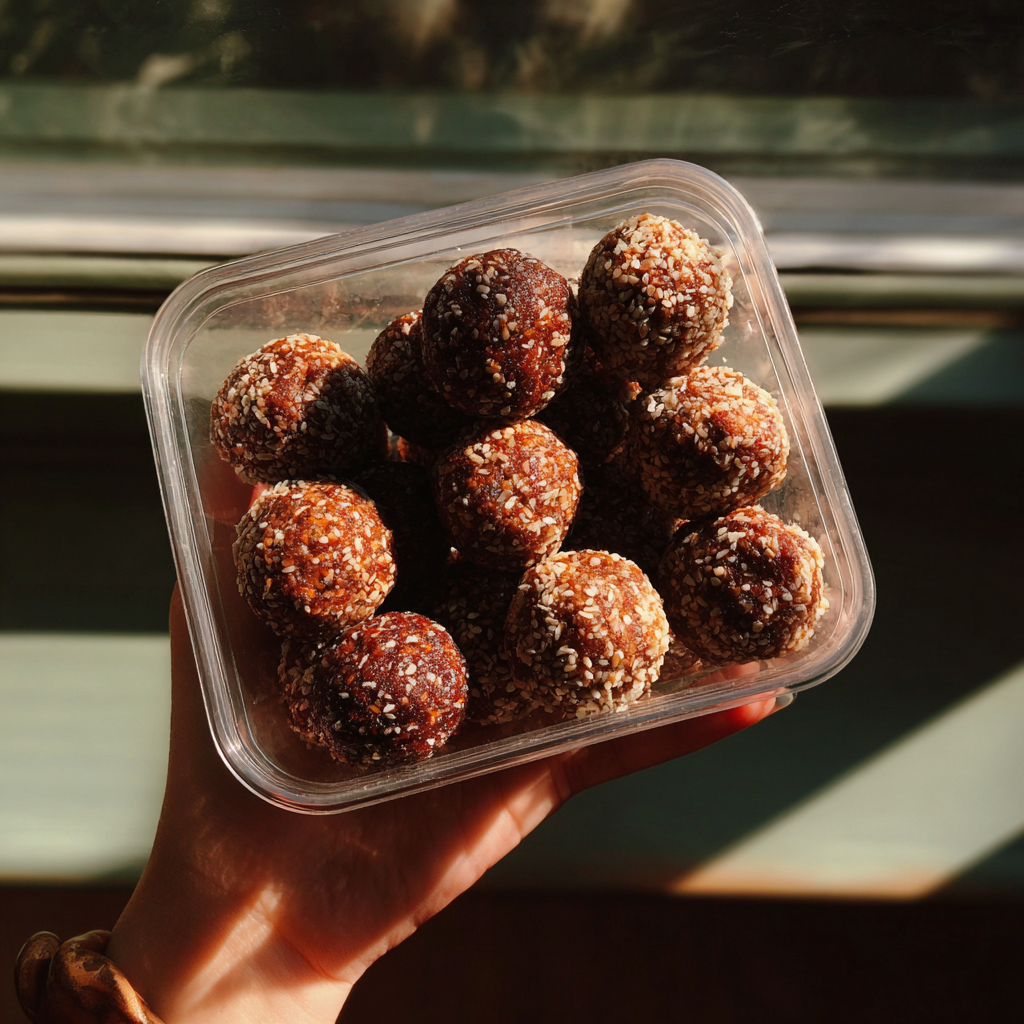 A container of homemade protein balls | Source: Midjourney