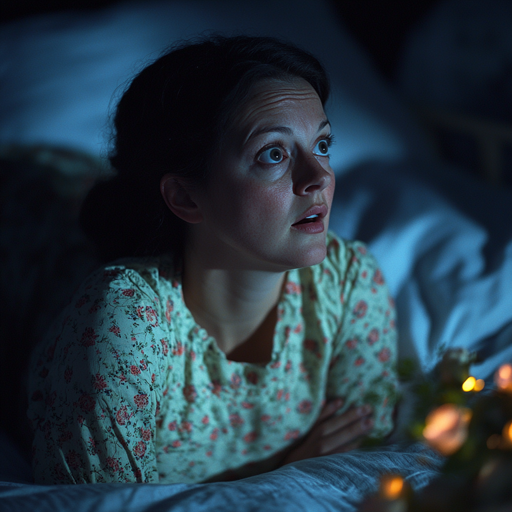 A shocked woman in bed | Source: Midjourney