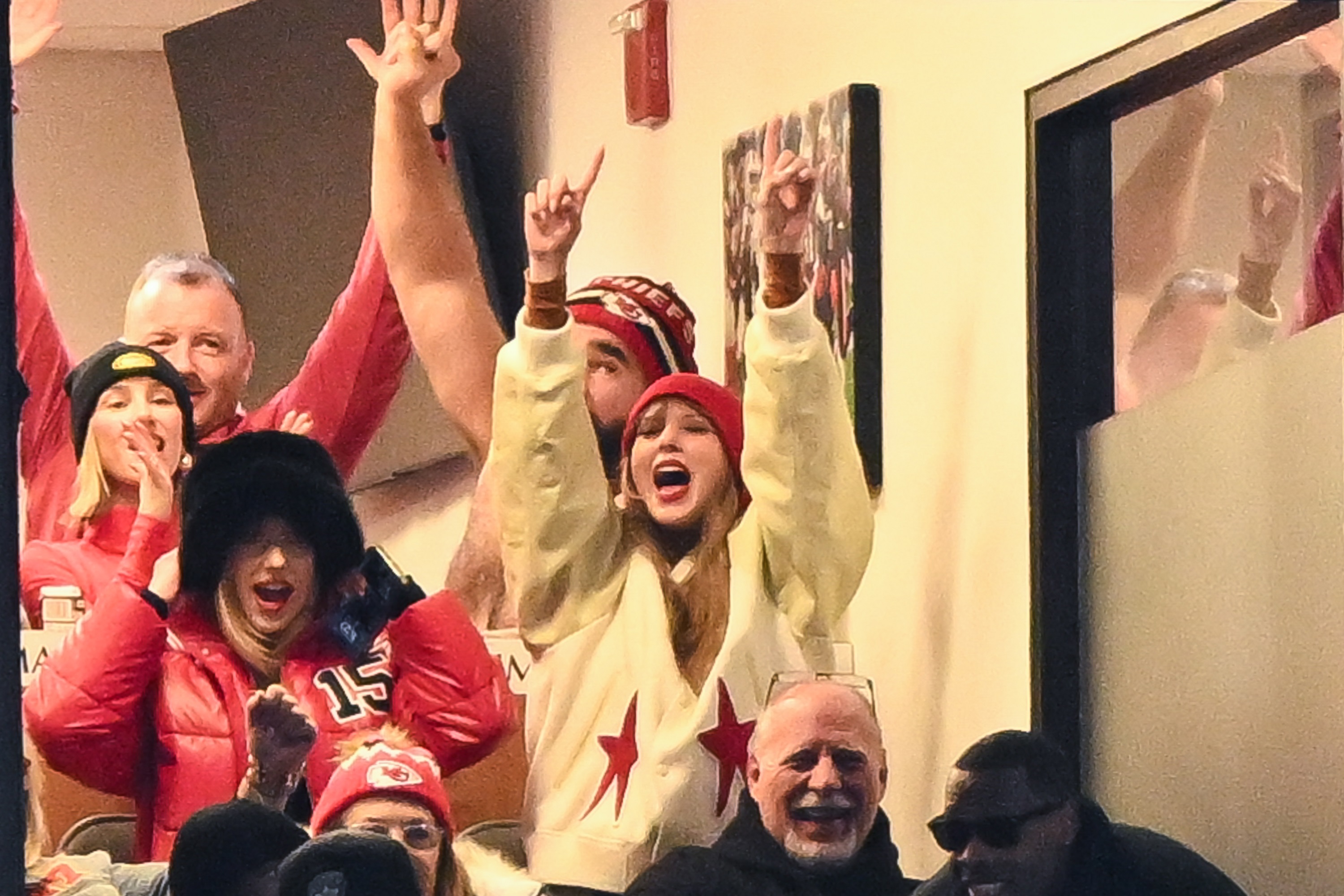 Brittany Mahomes, Jason Kelce, and Taylor Swift during the AFC Divisional Playoff game at Highmark Stadium on January 21, 2024, in Orchard Park, New York | Source: Getty Images