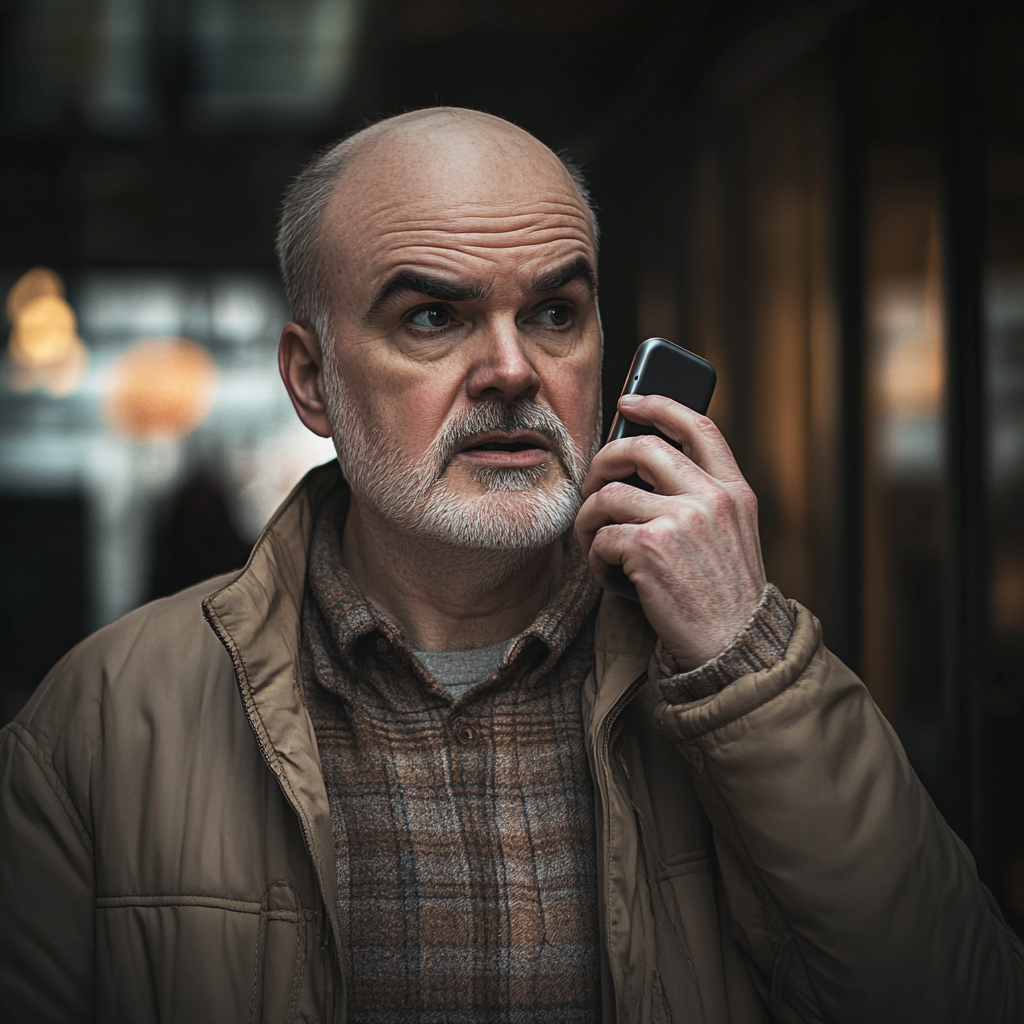 A middle-aged man talking on his phone | Source: Midjourney