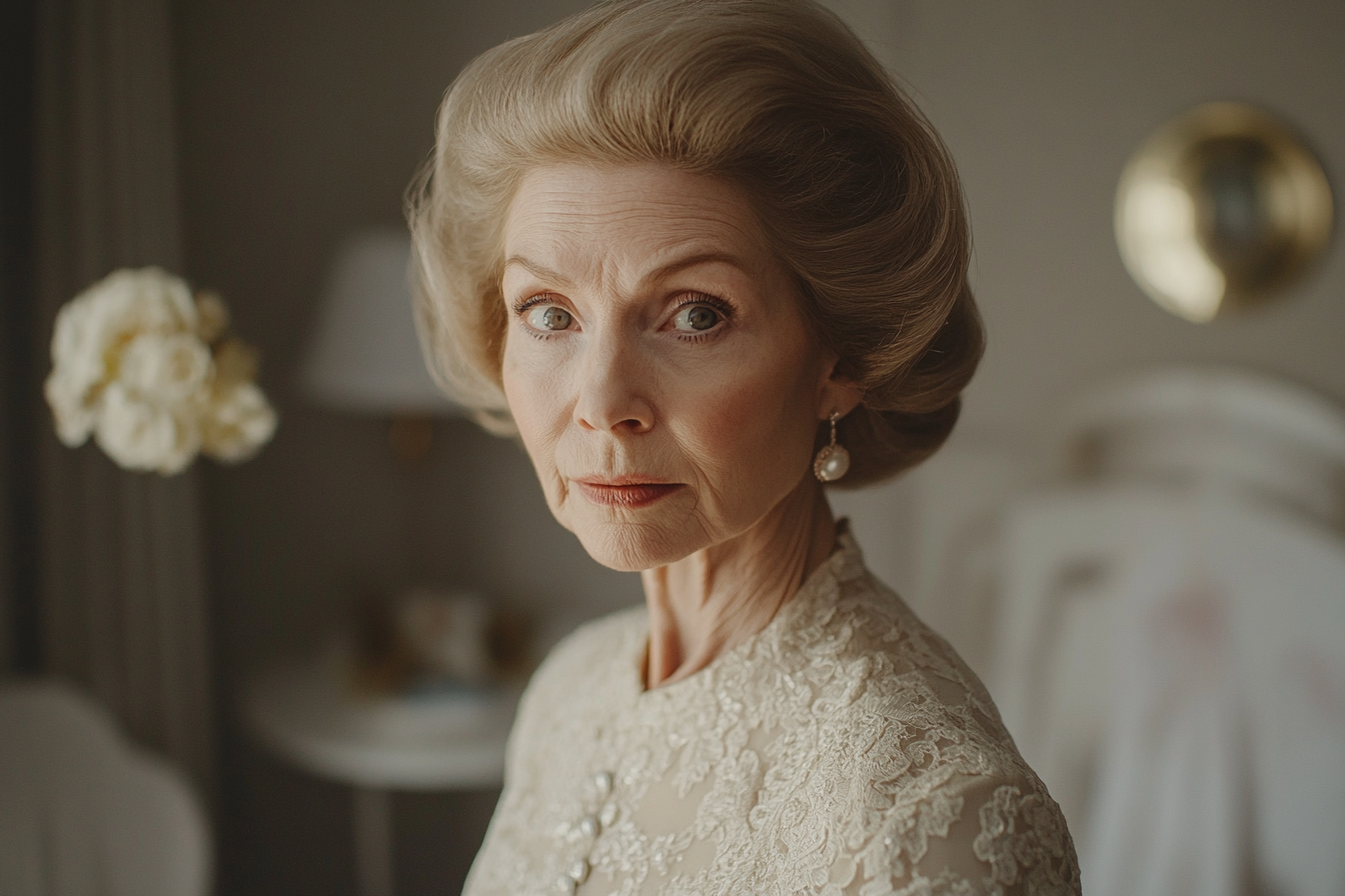 An older woman at her daughter's wedding | Source: Midjourney