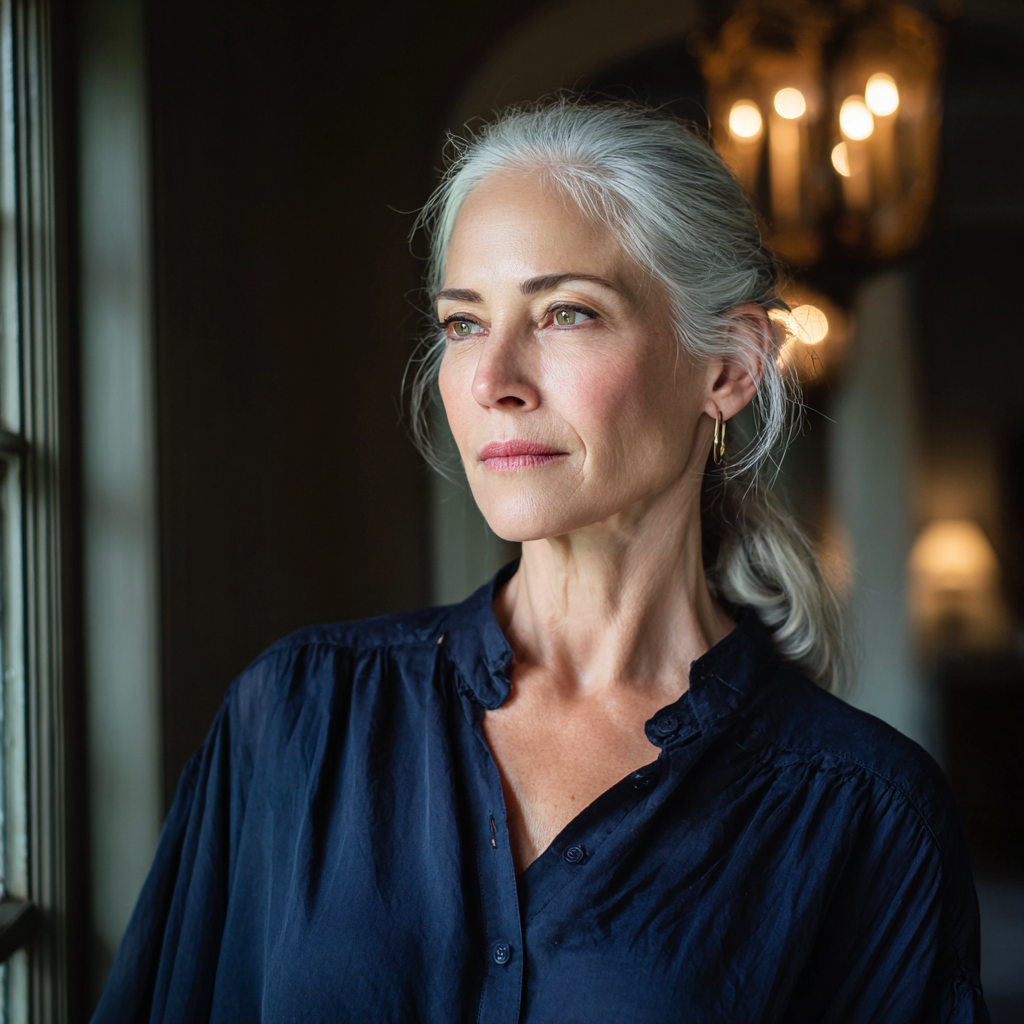 An older woman standing in a foyer | Source: Midjourney